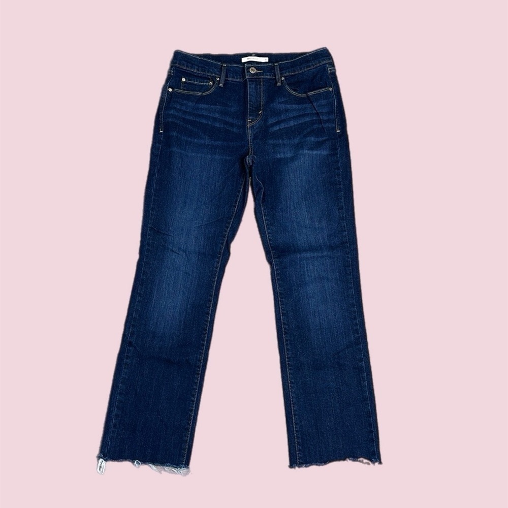 Levi’s 505 Straight Leg Jeans Raw Hem Dark Blue Women’s Sz 8